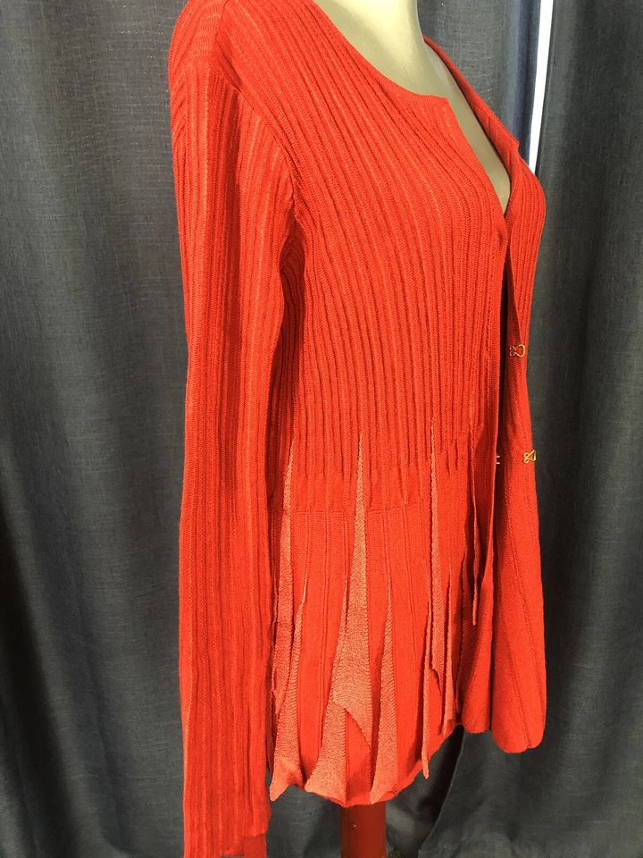 Cardigã Roberto Cavalli LINDO DETALHE vermelho fino lã virgem malha com cinto 42 - Imagem 4 de 4