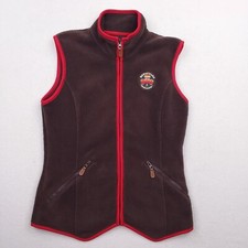 Horseware Ireland Brown Fleece Vest Womens Sz Xs Full Zip Pockets Red Trim
