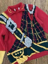 Vintage Scottish Style Regal Ugly Christmas Sweater Festive Red Holy Grail L