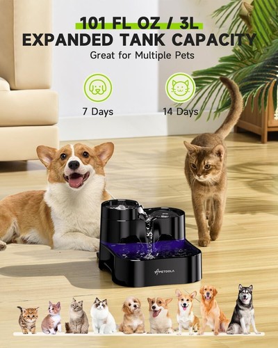 Ultrafiltration Cat Water Fountain, Multi-level Fountain with 3 Black - Picture 6 of 6