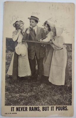 Vintage Postcard Dapper Man With Three Pretty Girls AA38