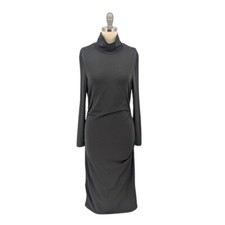 Women's High Neck Jersey Knit Bodycon Dress Black M preppy classic minimalist