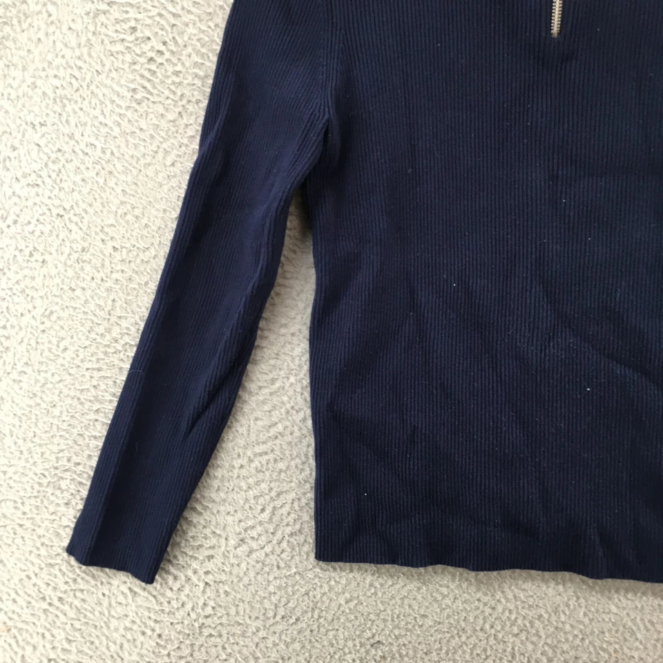 Camiseta de punto Nine West para mujer L azul acanalada manga larga cuarto cremallera cuello falso Foto 3 de 4