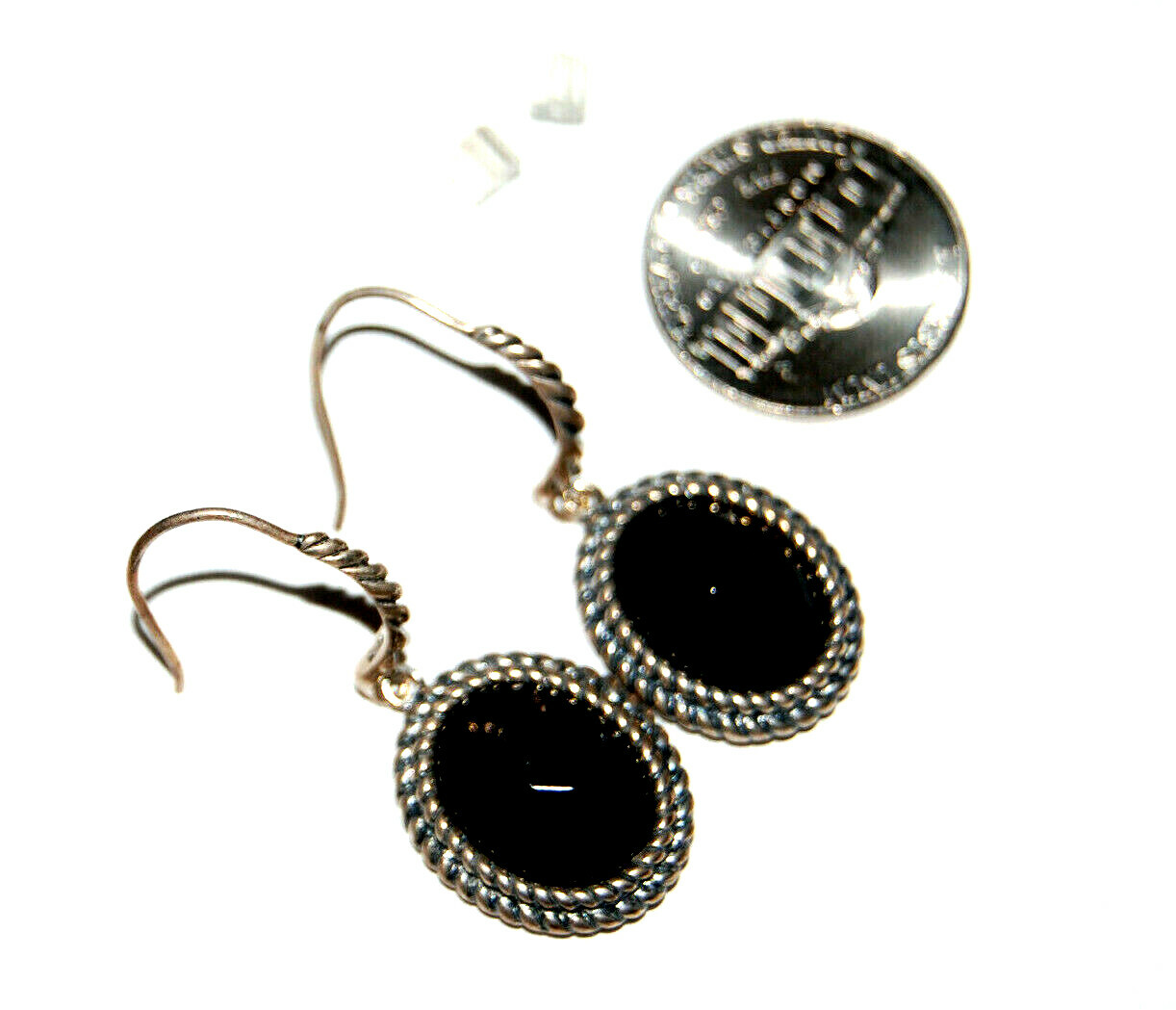 Solid Sterling Silver 925 Studs Earrings Black On… - image 3