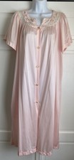 Vintage Carole Pink Nylon Button Front Short Sleeve Night Gown Robe LARGE