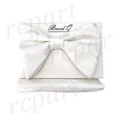 New in box formal Men Pre-tied long style paisley Bow tie  Hankie White wedding