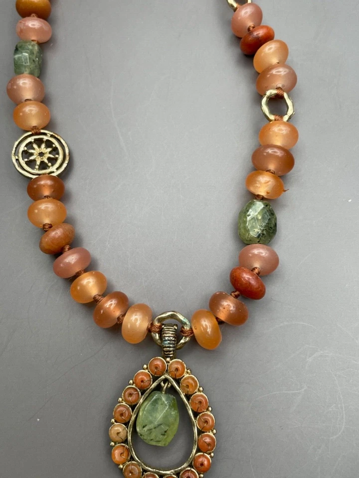 Sigrid Olsen Collar Colgante Óxido Marrón Verde Rondelle Cuentas Usado 2 Vías Foto 4 de 4