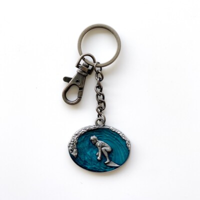 Vintage Surfer Surfing Surfboard Metal Charm Pendant Key Ring Key ...
