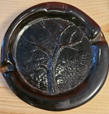 Blenko? Black Amethyst Heavy Glass Ashtray Trinket Bowl Catchall Textured