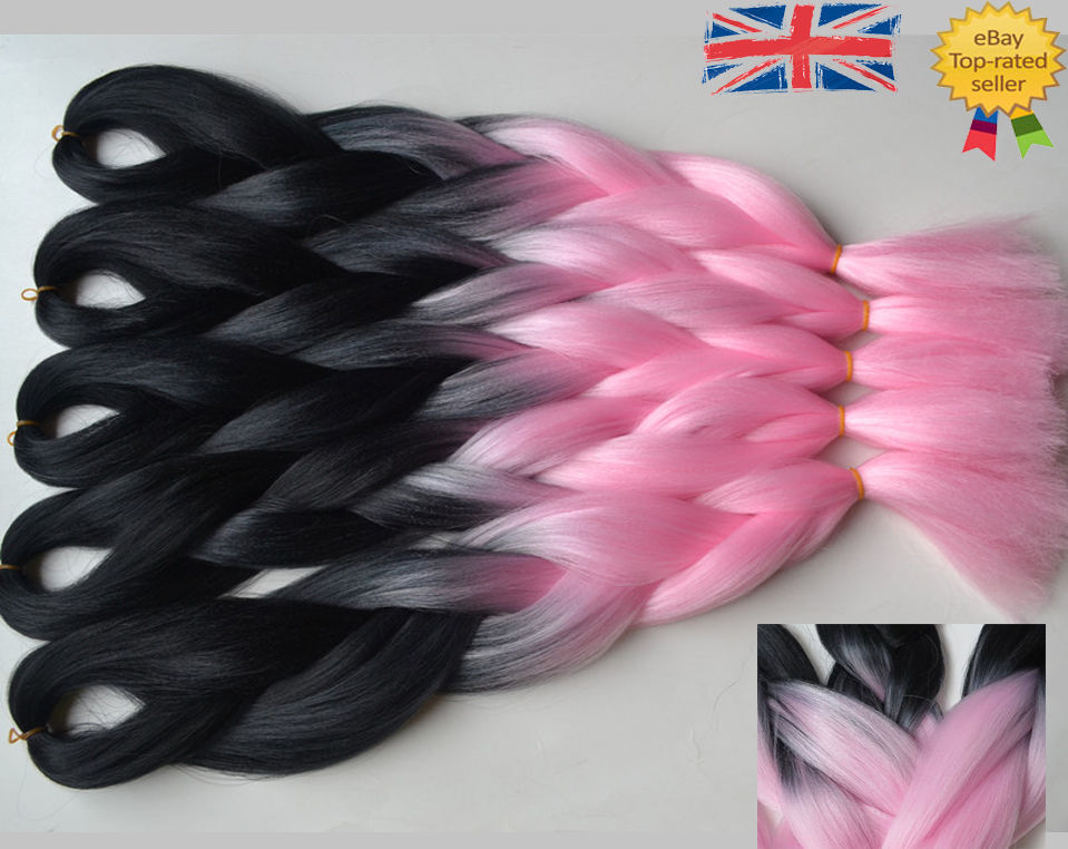 5 Packs Black Pink 24 Ombre Dip Dye Kanekalon Jumbo Braids Hair Extensions Uk