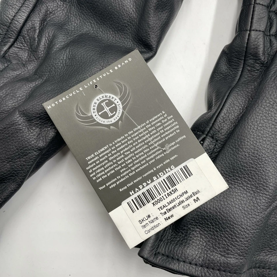 Chaqueta de cuero trenzada premium True Element para mujer para motocicleta, negra, talla M Foto 3 de 4
