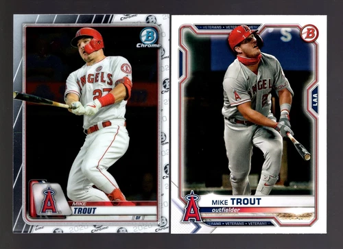 2 CARD LOT OF 2020 BOWMAN CHROME #1 2021 #17 MIKE TROUT ANAHEIM ANGELS