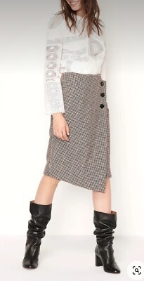 NWT $392 Ba&sh Bash SZ 1 Jupe Pernille Wool Skirt Multi Houndstooth US SZ 6