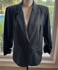 Christian Siriano Womens Gray Blazer, Ruched Sleeves, Sz L Large