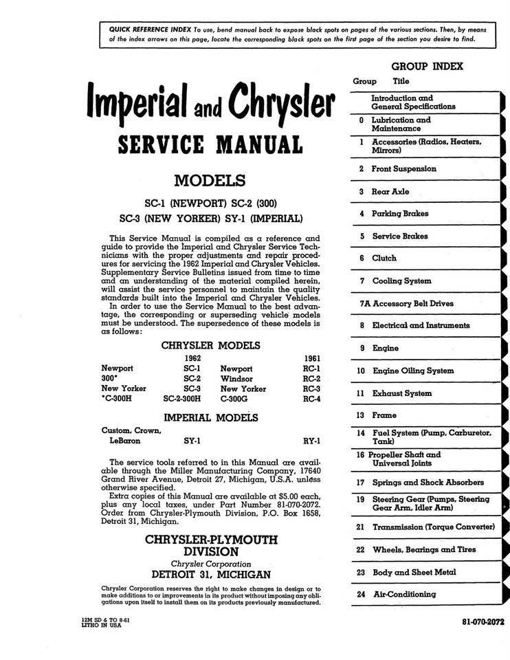 Chrysler Imperial 1962 manual de servicio Foto 2 de 2