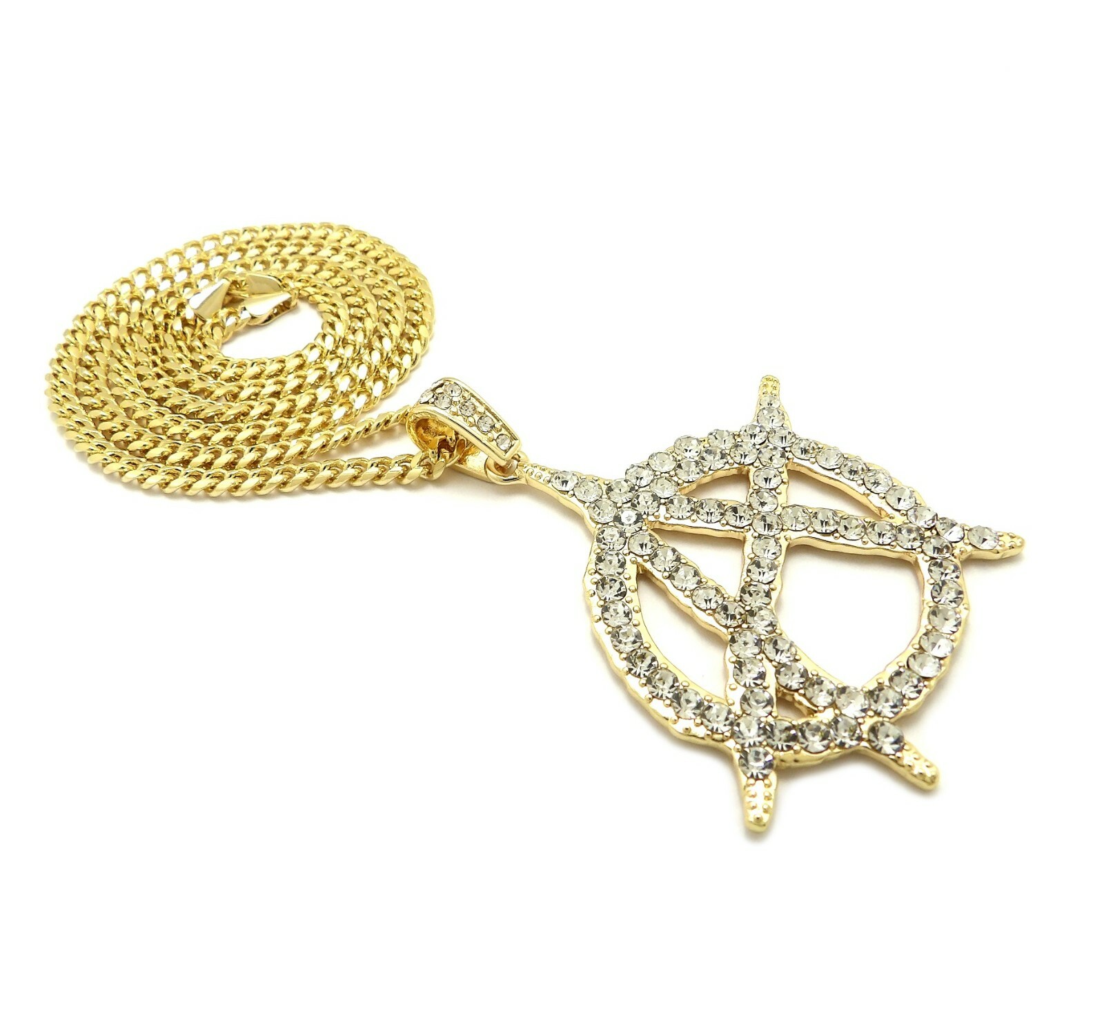 Anarchy Rope Chain Iced Rapper Bling Anarchy Pendant & 24