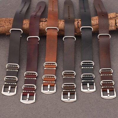 Cowhide Genuine Leather Watch Strap Mens Extra Long Single Pass Band 20/22/24/26