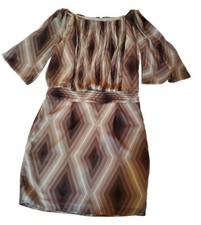 Vince Camuto Gray Geometric Sleeveless Dress Cold Shoulder Size 14 Pleated Lined