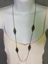 SWEET LOLA Beaded Necklace - Iridescence Beads Rustic Tone Metal 36"