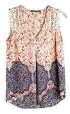 DR 2 Daniel Rainn Blouse Top Mandolin  Floral Sleeveless W/Lace Polyester SZ:PXS