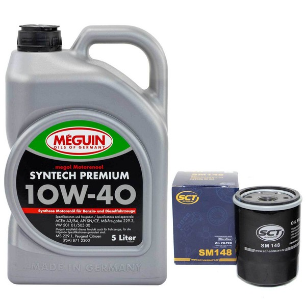 MotoröL Set 10W-40 Meguin 5 Liter + ÖLfilter SM 148 FüR Toyota Avensis 2.0 VVT-image