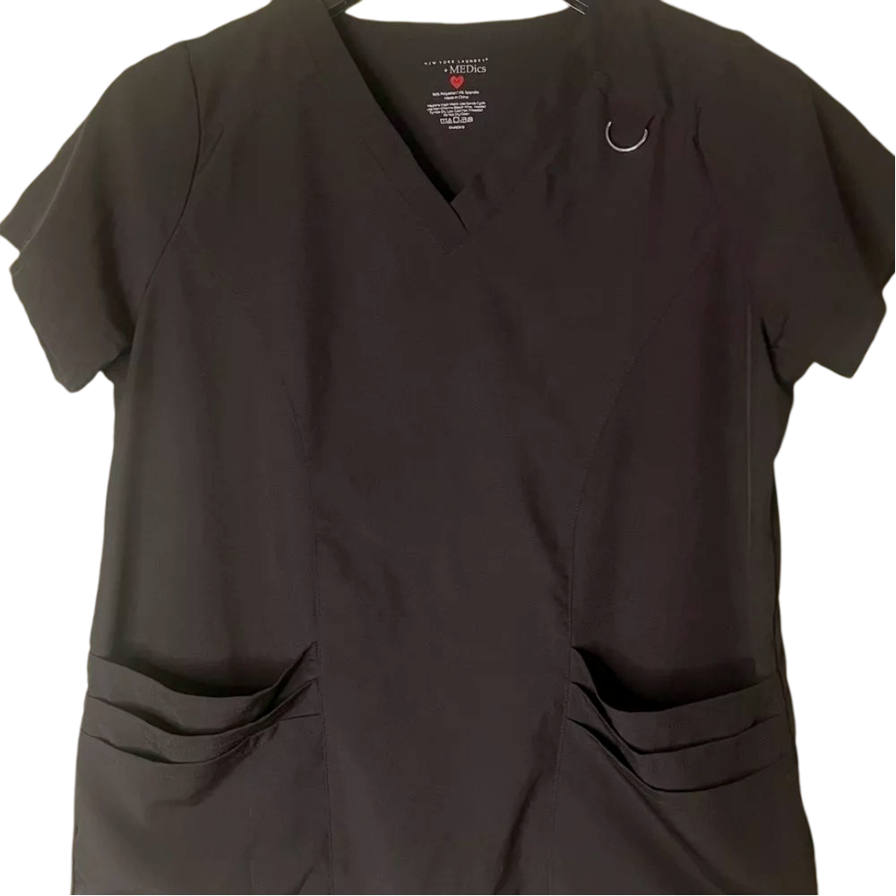 NWT New York Laundry + MEDics Women's Scrub 6-POCKET Top Black Size Med