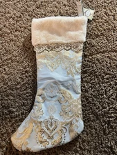 Mark Roberts Elegant Light Blue Christmas Stocking W/ Gold Brocade Accents NWT!
