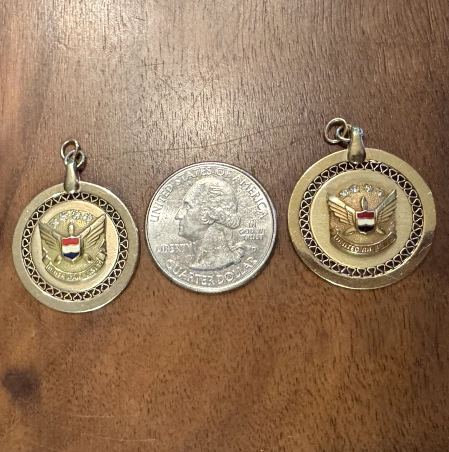 Pair United Airlines 12K GF Service Medallions w/ 8 Diamonds Vintage UAL - Image 4 of 4