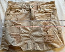 American Eagle Womens Khaki Wash Mini Skirt Super Stretch Size 2 Heavy Distress