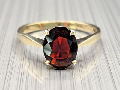 Vintage 9 kt Gold Granat Solitär Ring Größe N, Punze Sheffield 1984