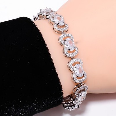 White Topaz, CZ 925 Sterling Silver Adjustable Bracelet 7-8'' B131130