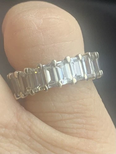 Vintage 925 Sterling Silver Baguette Cubic Zirconia Eternity Band Ring Size 5