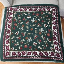 Vintage Glentex Green Red Acrylic Floral Scarf Made In Japan 29x29 Classic