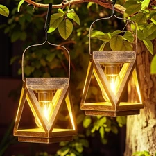 Hanging Solar Lights Lantern Outdoor Flickering Flames Solar Outdoor 2 Pack