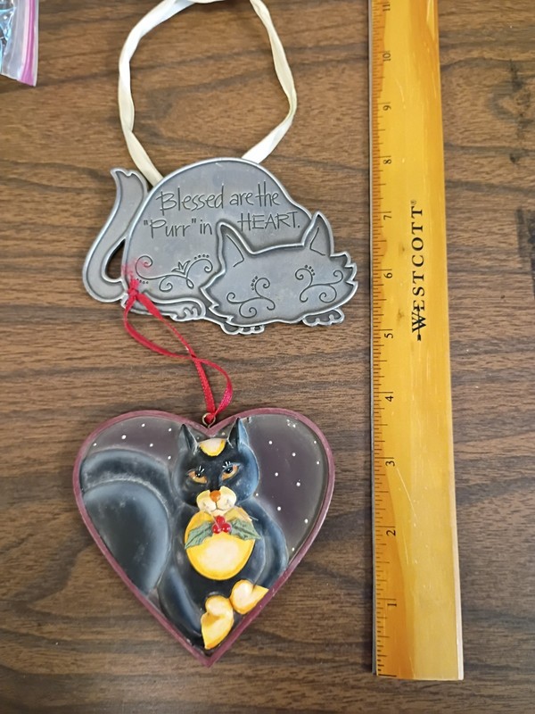2 Vintage Cat Themed Ornaments Lot