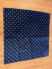 Vint Ray Strauss Scarf GREEN POLKA DOTS ON NAVY BACKGROUND 21"x 20.5" polyester