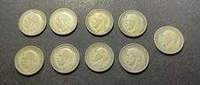 Great Britain One Shilling Silver Coins: George V-Lot of 9-0.8181 ASW