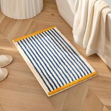 GIB Blue and White Striped Bathroom Rug Mat 24" x 16", Yellow Accent, Extra S...