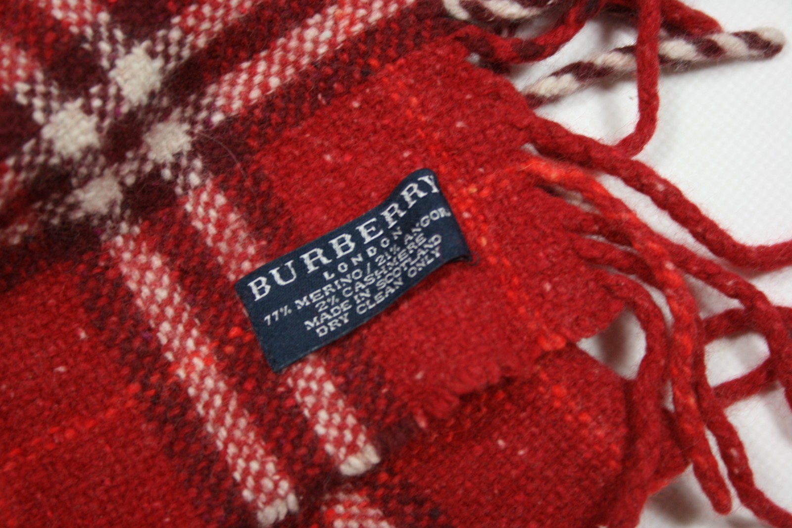 Burberry 00S Nova Check Red Double Fringe Wool Scarf Vintage image 5