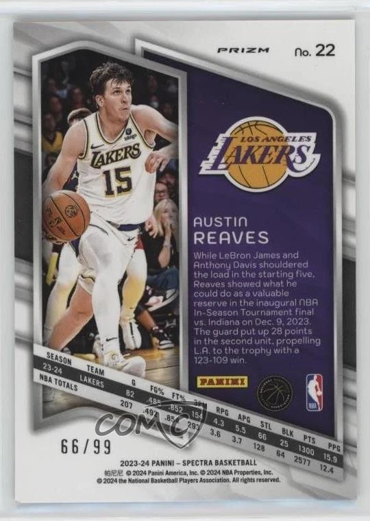 2023-24 Panini Spectra Interstellar Prizm /99 Austin Reaves #22 - Image 2 of 2
