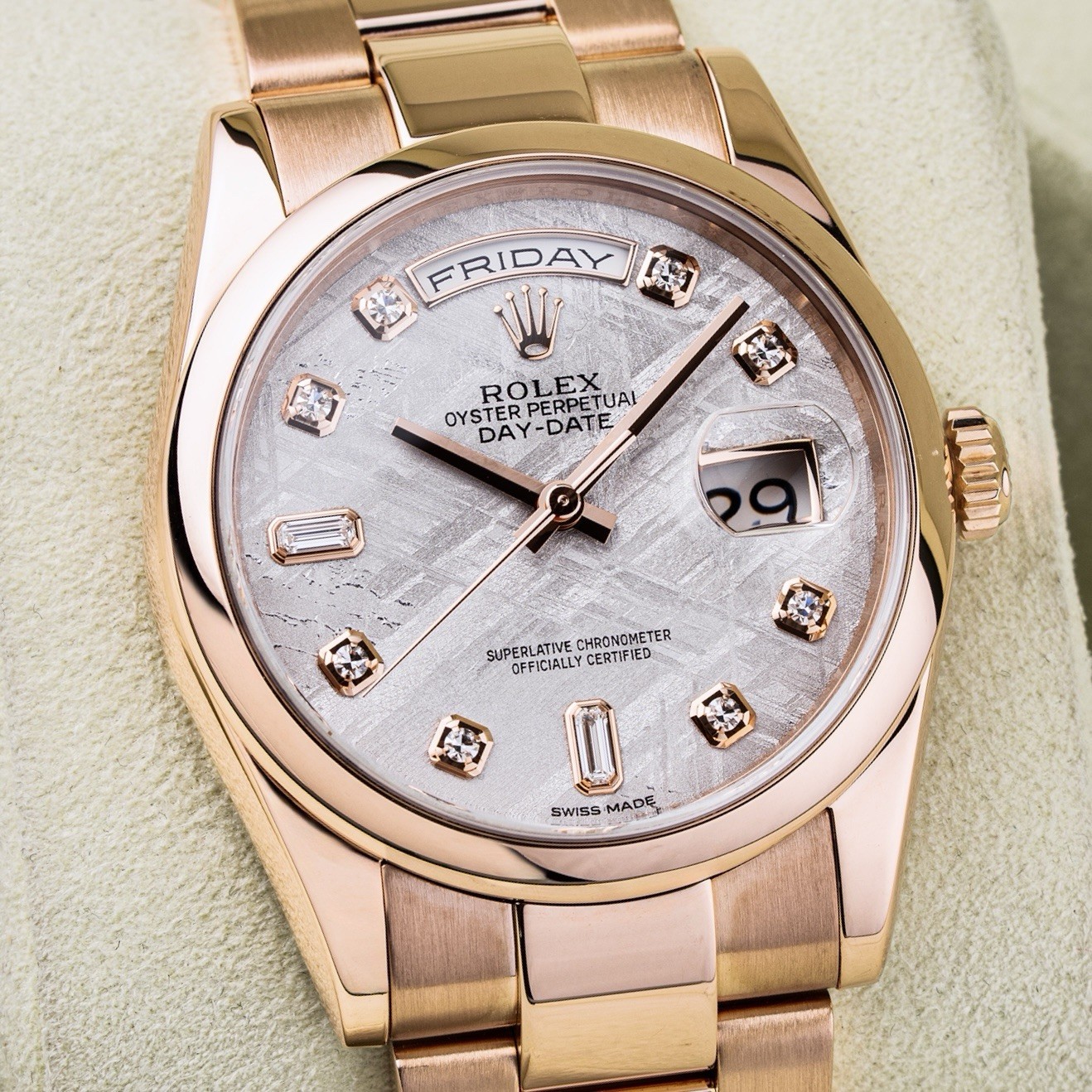 Rolex Day-Date 36mm Factory Meteorite Dial 18k Rose Gold Oyster Ref. 118205