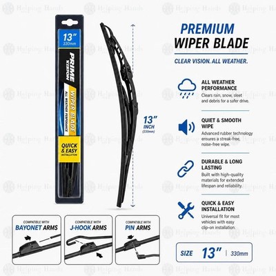 Prime Vision Conventional - J Hook Type - Wiper Blade 13 Inch - PCB13 Pack of 1