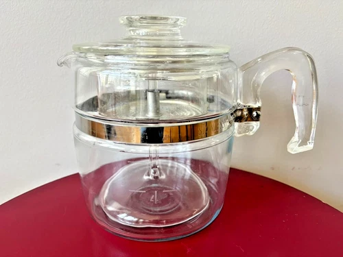 Vintage PYREX 6 CUP Flame Ware Stove Top Coffee Pot # 7756 B - COMPLETE