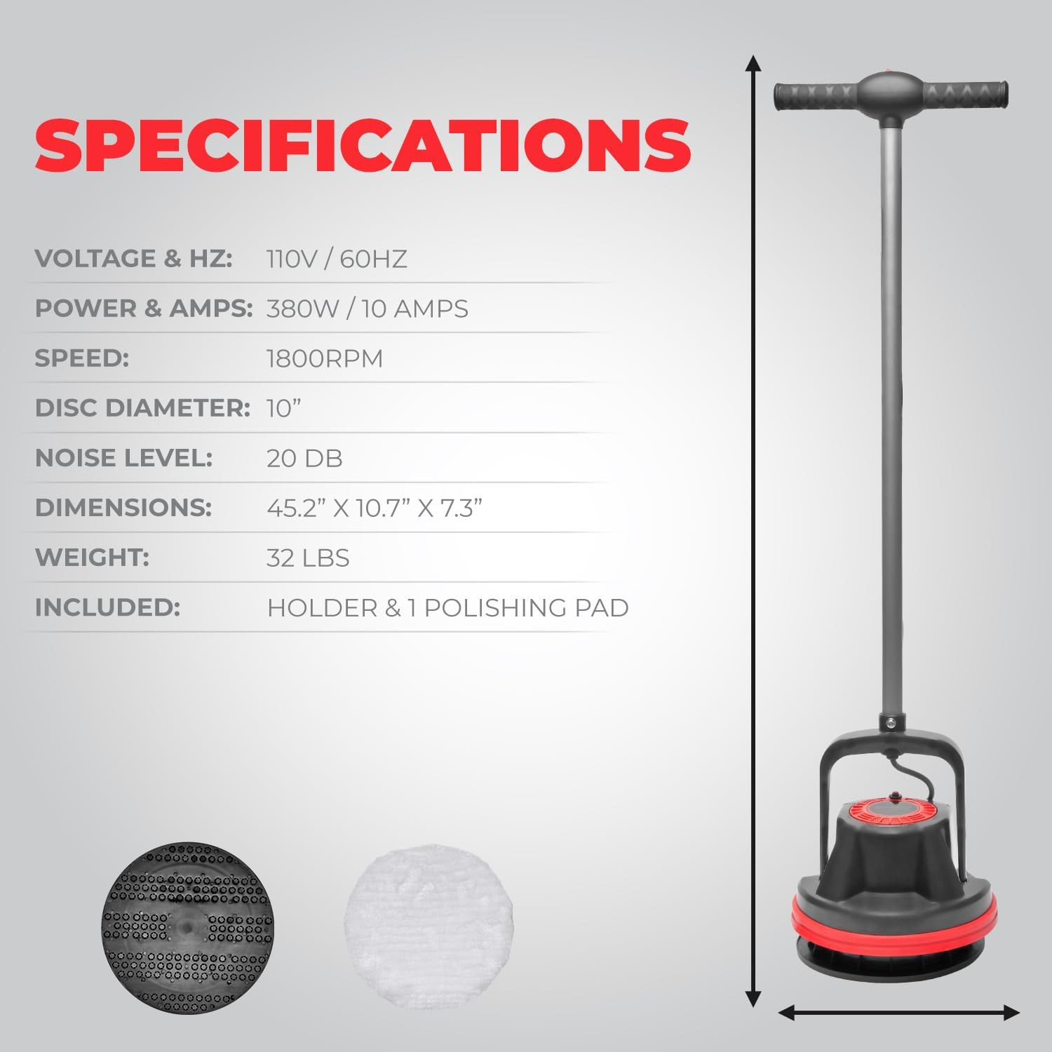 10" Heavy Duty Floor Polisher with 39ft Cord - Efficient Cleaning Machine