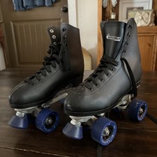 Chicago Skates Men  s Classic Rink Roller Skates Black Size 7 Quad Blue Wheels