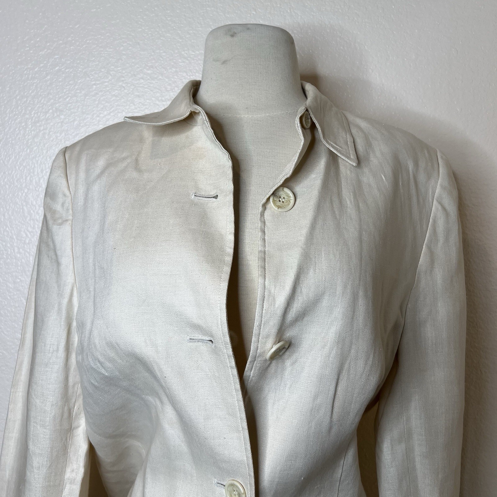 FILA Giacca blazer Embassy Row vintage puro lino taglia 10 beige ufficio preppy costa