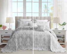Oversized King Bedspread 128x120 Extra Wide, Jacquard Matelasse Damask Patter...