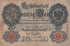 20 marek banknot Rzeszy 08.06.1907 Berlin, Cesarstwo