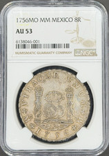 1756 Mo-MM 8 Reales Pillar Dollar Spanish Colonial Mexico NGC AU-53 *Exceptional