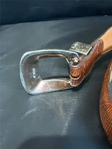 Cintura western Brighton Oynx in pelle marrone ornata fibbia argento 28" in rilievo - Foto 5 di 6